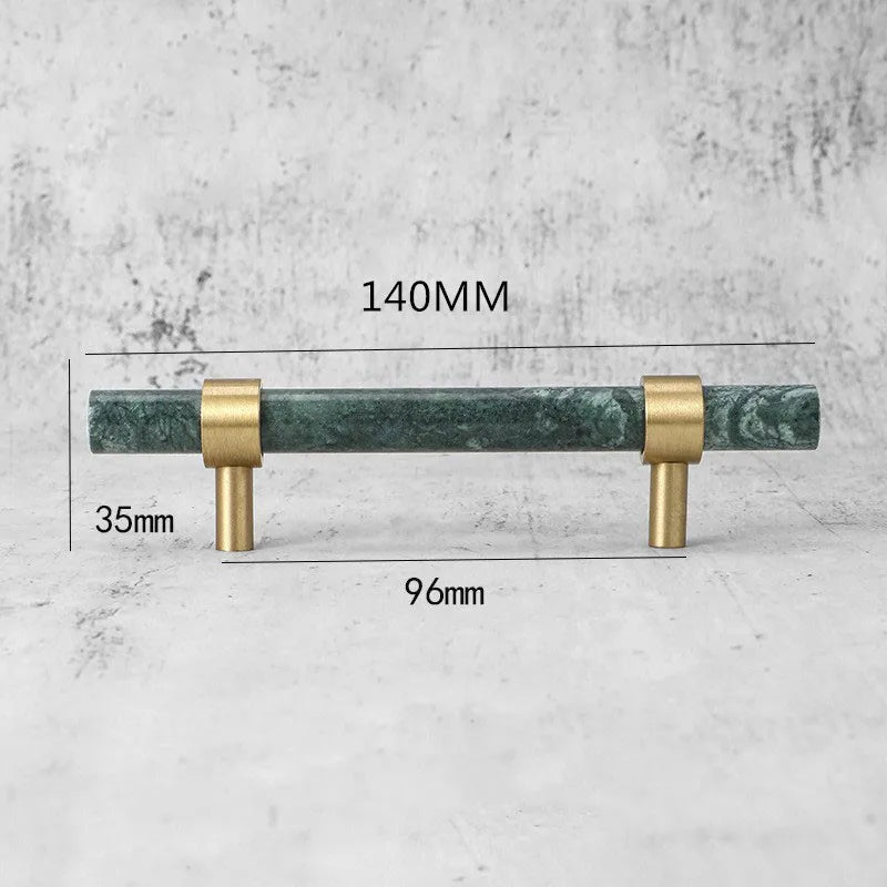 Poignée de Meuble Marbre Vert ou Blanc et Laiton, Entraxe 96 à 160 mm, vue 9