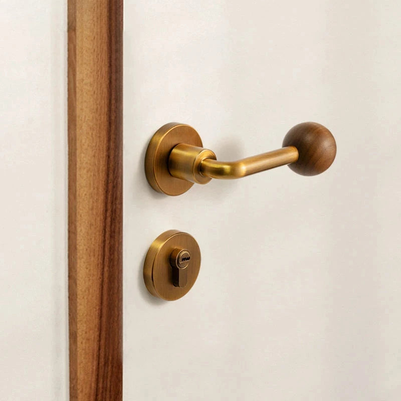 Poignée de Porte Noyer Massif, Béquille à Boule, avec ou sans Clé, vue 6