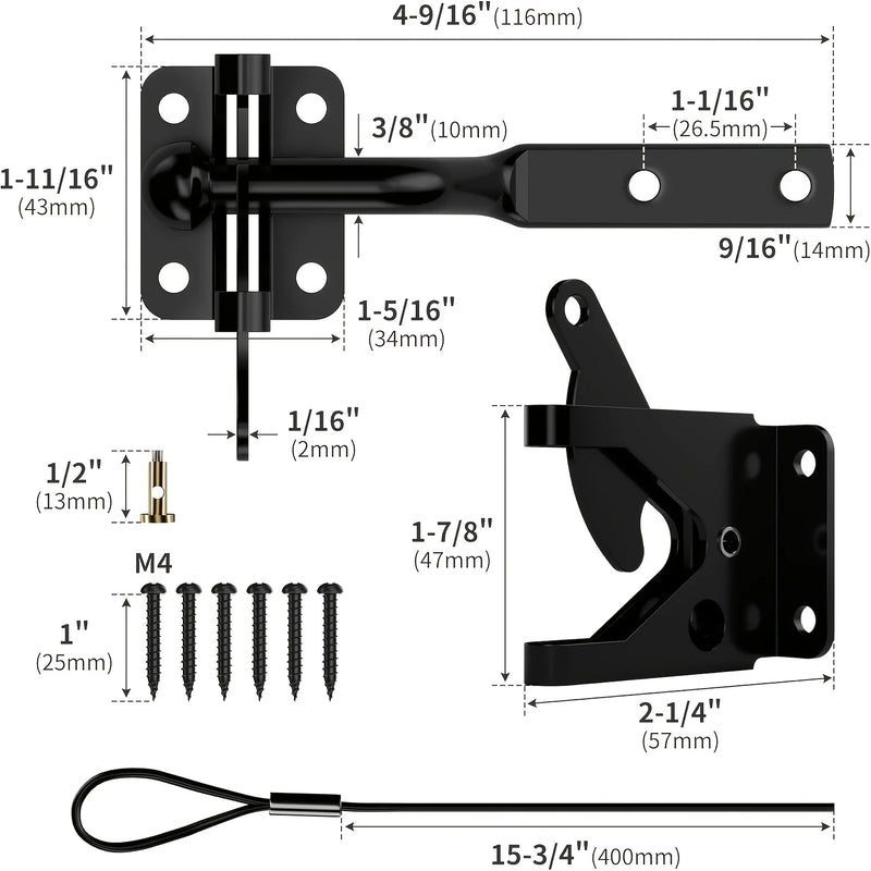 Loquet de Portail Automatique à Câble de Traction et Ressort, Acier Noir, vue 2