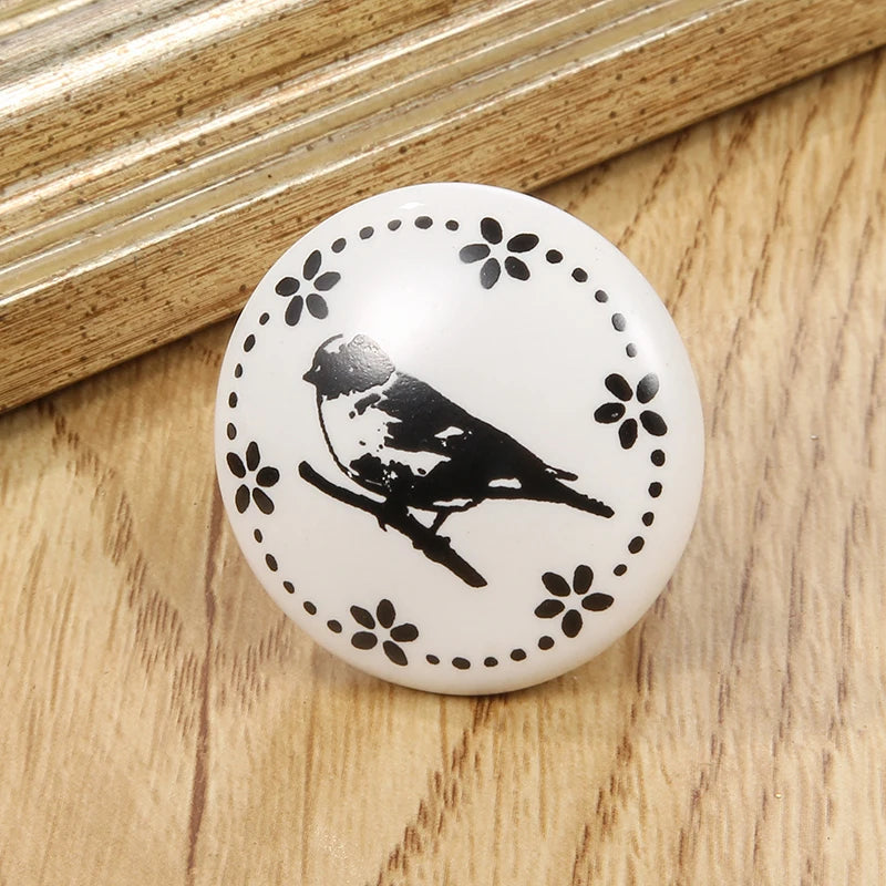 Bouton de Meuble en Porcelaine Blanche à Motifs Noirs, Diamètre 40 mm, vue 4
