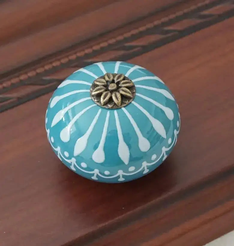 Bouton de Meuble Rond en Céramique Peinte, Motif Rayonnant, Six Couleurs, vue 6