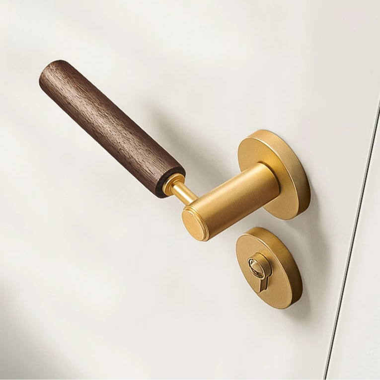 Poignée de porte en bois – Laiton doré et serrure magnétique silencieuse