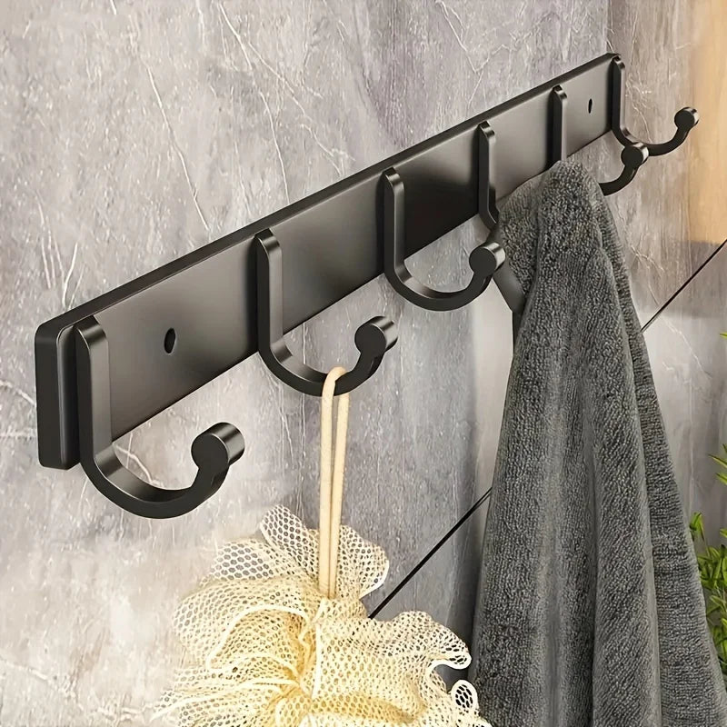 Barre Murale à Crochets en Aluminium Noir, 3 à 6 Crochets, 19,5 à 44 cm