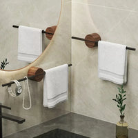 Porte-Serviettes Mural Barre Noire ou Dorée sur Support Rond en Noyer, 40 ou 50 cm, vue 2