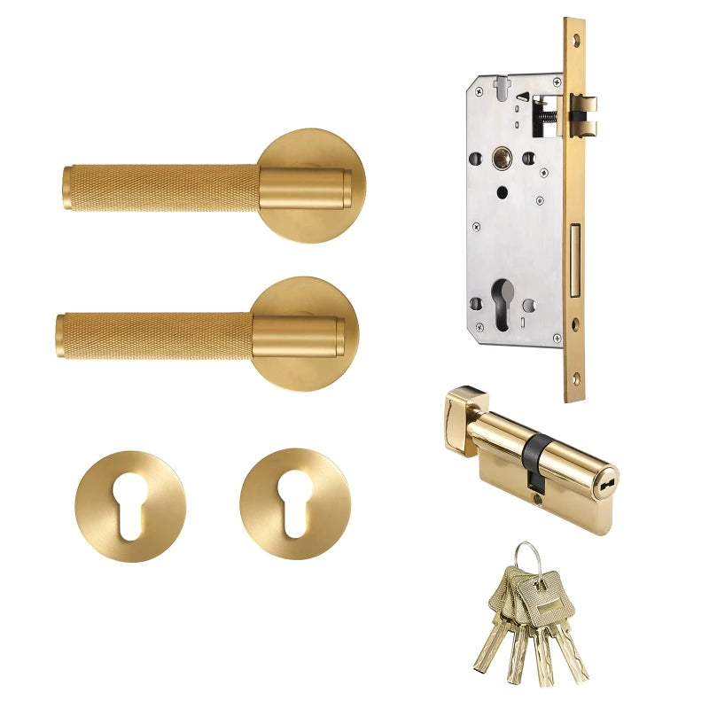 Poignée de Porte Laiton Moletée, 4 Finitions, Clé, Condamnation ou Passage, vue 20