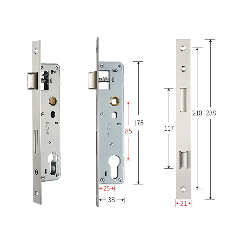 Serrure Encastrable Étroite Inox, Axe 20 à 40 mm, Entraxe 85 mm, 21 x 238 mm, vue 7