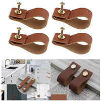 Poignées de Meuble en Cuir Marron avec Vis Laiton, Lot de 6, 76 x 25 mm, vue 2
