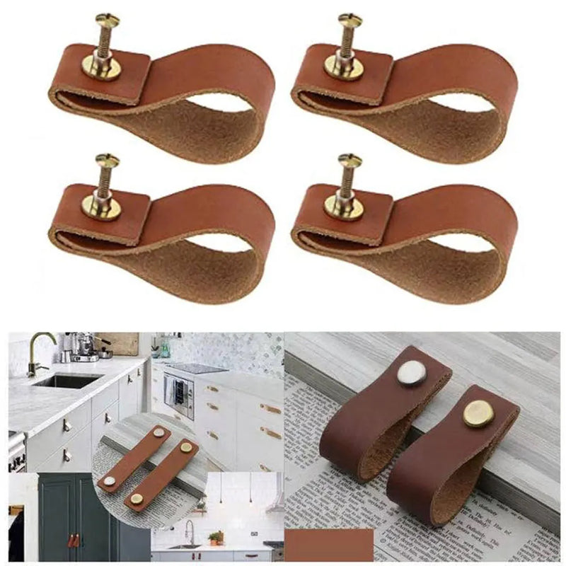 Poignées de Meuble en Cuir Marron avec Vis Laiton, Lot de 6, 76 x 25 mm, vue 2