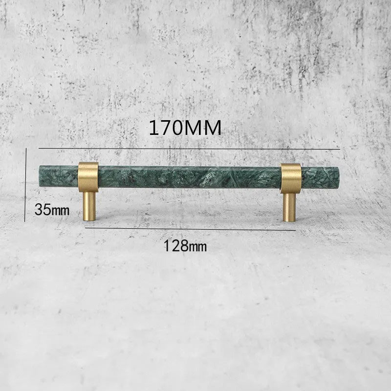 Poignée de Meuble Marbre Vert ou Blanc et Laiton, Entraxe 96 à 160 mm, vue 4