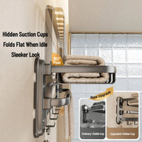 Porte-Serviettes Mural Pliable à Ventouses, Étagère et Barre, Aluminium Gris, 40 à 60 cm, vue 2