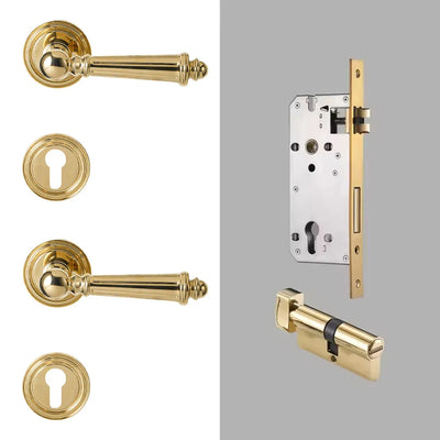 Poignée de Porte Intérieure Classique en Laiton Doré, avec ou sans Serrure, vue 10