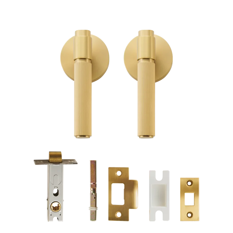 Poignée de porte dorée sans serrure – Design rainuré en laiton massif pour passage intérieur