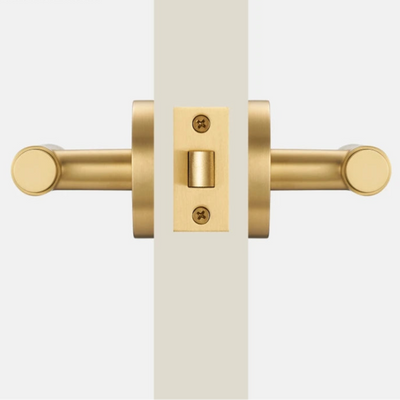 Poignée de porte dorée avec verrou – Design rainuré en laiton massif pour salle de bain ou chambre