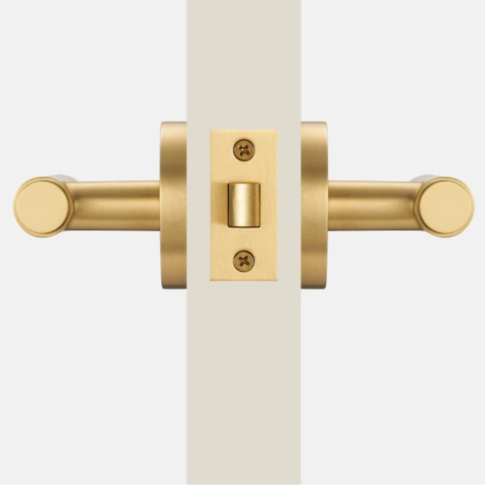 Poignée de porte dorée avec verrou – Design rainuré en laiton massif pour salle de bain ou chambre
