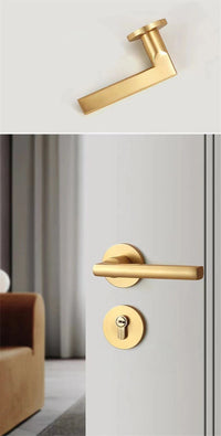 Poignée de Porte Dorée Béquille Plate en Aluminium avec Serrure à Clé, vue 2