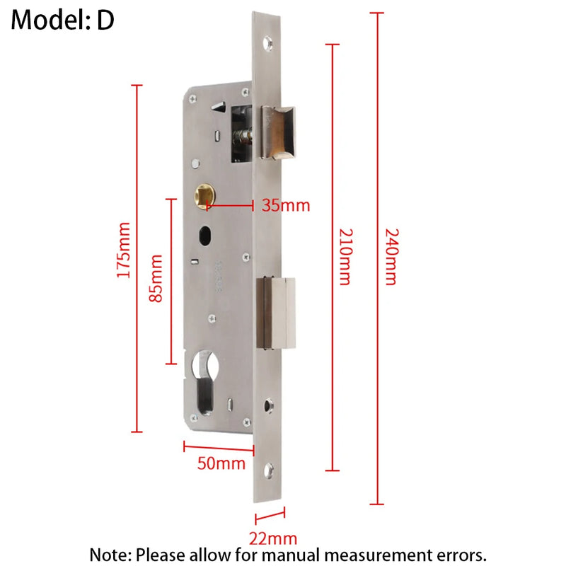 Serrure Encastrable Étroite Inox, Entraxe 85 ou 92 mm, Axe 20 à 40 mm, 22 x 240 mm, vue 15