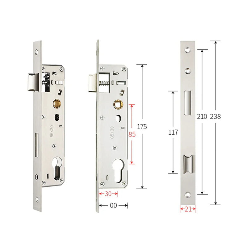 Serrure Encastrable Étroite Inox, Axe 20 à 40 mm, Entraxe 85 mm, 21 x 238 mm, vue 4