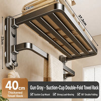 Porte-Serviettes Mural Pliable à Ventouses, Étagère et Barre, Aluminium Gris, 40 à 60 cm, vue 9