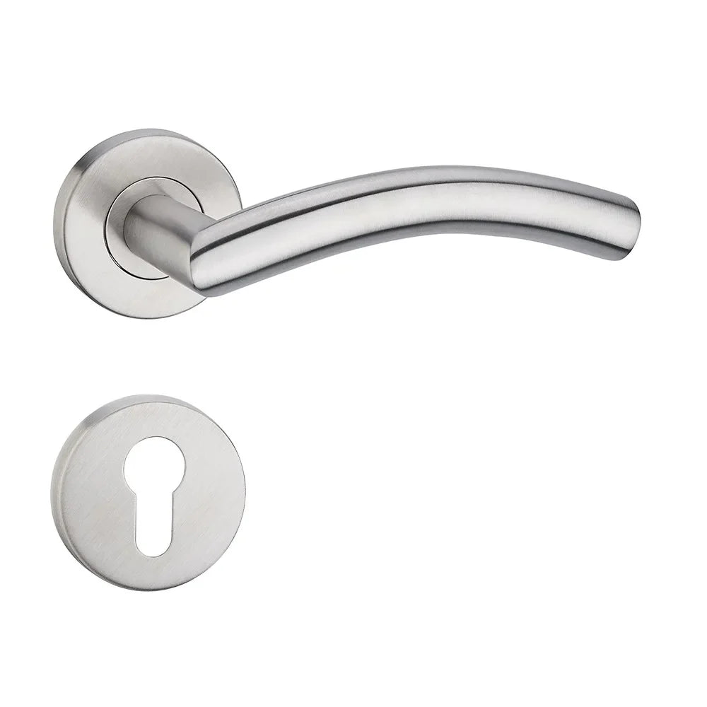 Poignée de Porte Intérieure Inox, Béquille Arquée et Rosaces de Clé