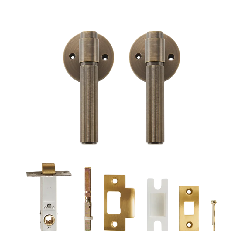 Poignée de porte verticale en laiton bronze avec verrou – Design rainuré élégant