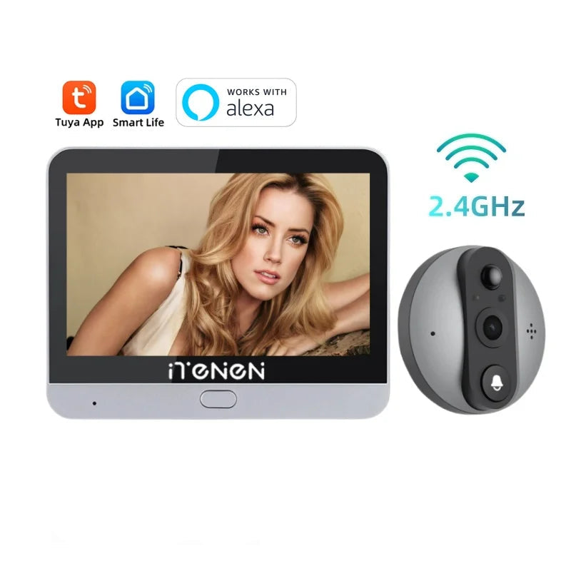 Judas de Porte Numérique WiFi Écran 4,3 Pouces avec Sonnette, Multi-Utilisateurs