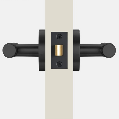 Poignée de porte noire rainurée avec verrou intégré – Design vertical en laiton massif