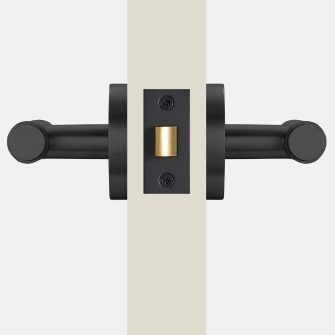 Poignée de porte noire rainurée avec verrou intégré – Design vertical en laiton massif