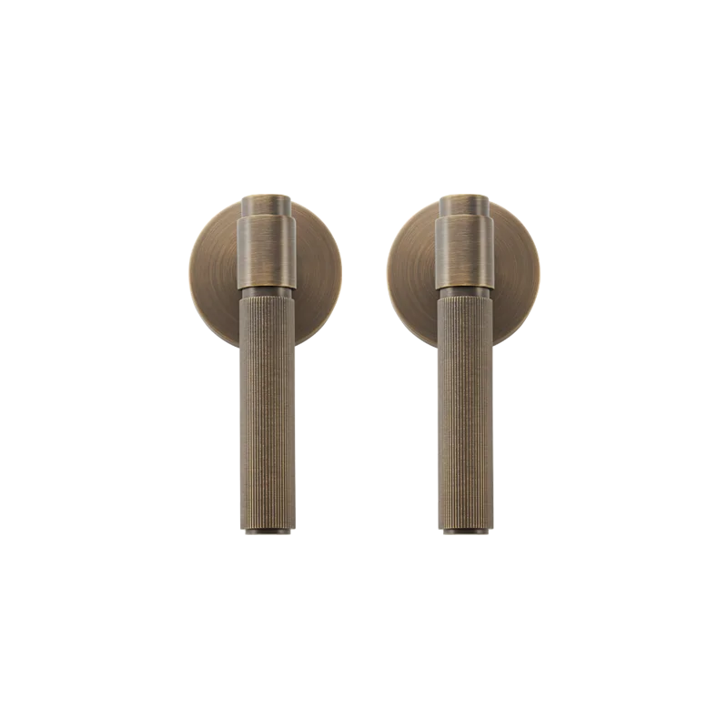 Poignée de Porte Laiton Bronze Antique, Rainures Verticales, sans Serrure, Paire