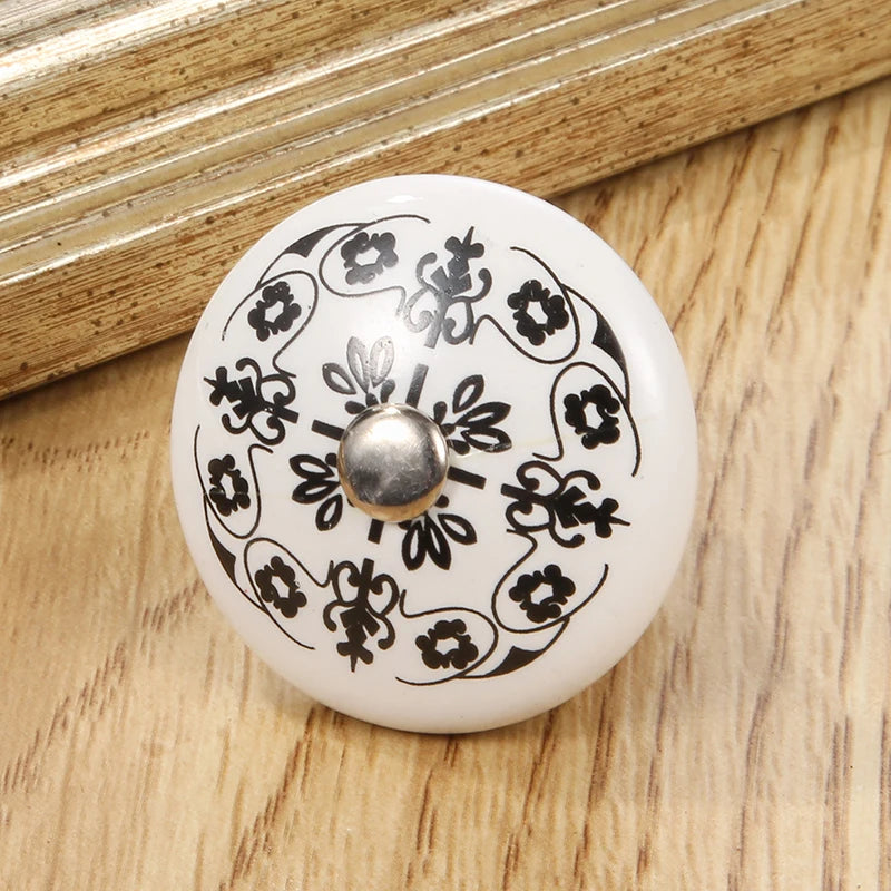 Bouton de Meuble en Porcelaine Blanche à Motifs Noirs, Diamètre 40 mm, vue 14