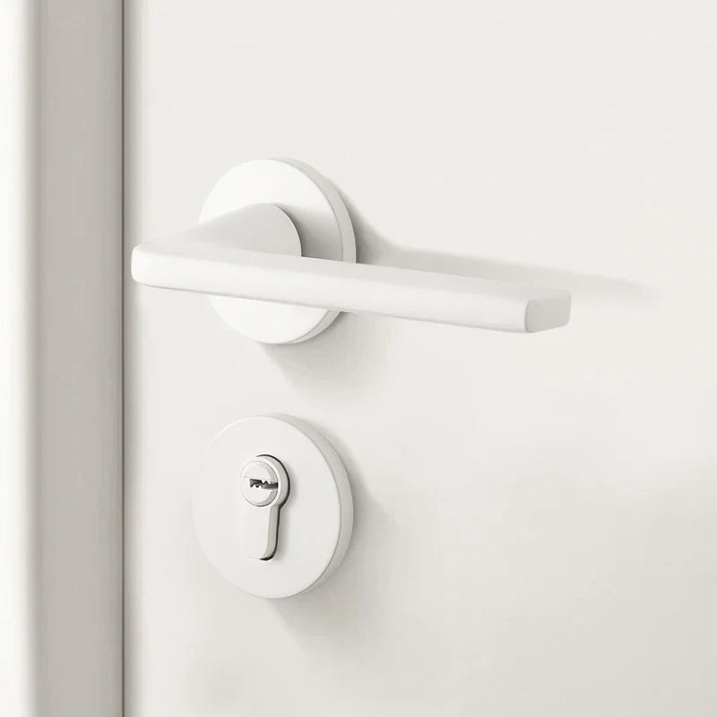 Poignée de Porte Blanche Géométrique avec Serrure à Clé, Entraxe 58 mm