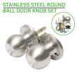 Bouton de Porte Boule Inox Brossé, Passage, Pêne Réglable 60 ou 70 mm