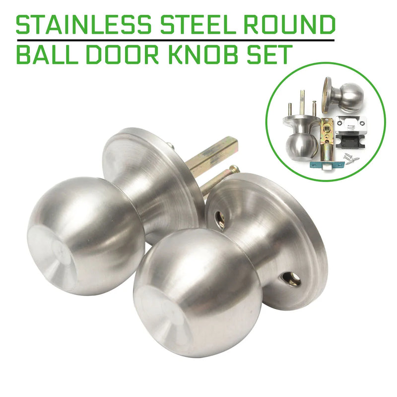 Bouton de Porte Boule Inox Brossé, Passage, Pêne Réglable 60 ou 70 mm