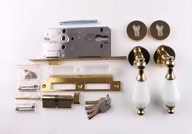 poignée de porte porcelaine blanche – poignée dorée cristal avec serrure magnétique