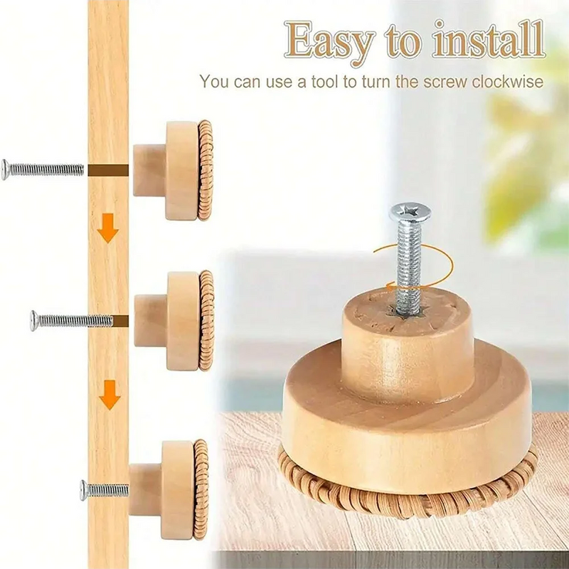 Bouton de Meuble Bohème en Rotin Tressé et Bois, Lot de 1 à 12, vue 5