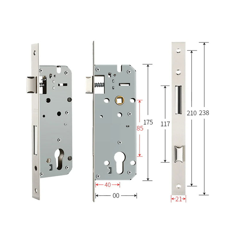 Serrure Encastrable Étroite Inox, Axe 20 à 40 mm, Entraxe 85 mm, 21 x 238 mm, vue 10