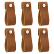 Poignée de Meuble en Cuir Marron, Bouton Inox, Lot de 6