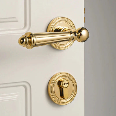 Poignée de Porte Intérieure Classique en Laiton Doré, avec ou sans Serrure, vue 2