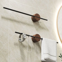 Porte-Serviettes Mural Barre Noire ou Dorée sur Support Rond en Noyer, 40 ou 50 cm, vue 5