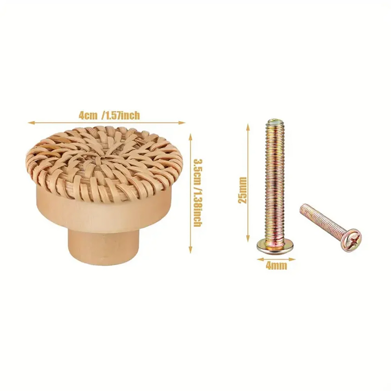 Bouton de Meuble Bohème en Rotin Tressé et Bois, Lot de 1 à 12, vue 8