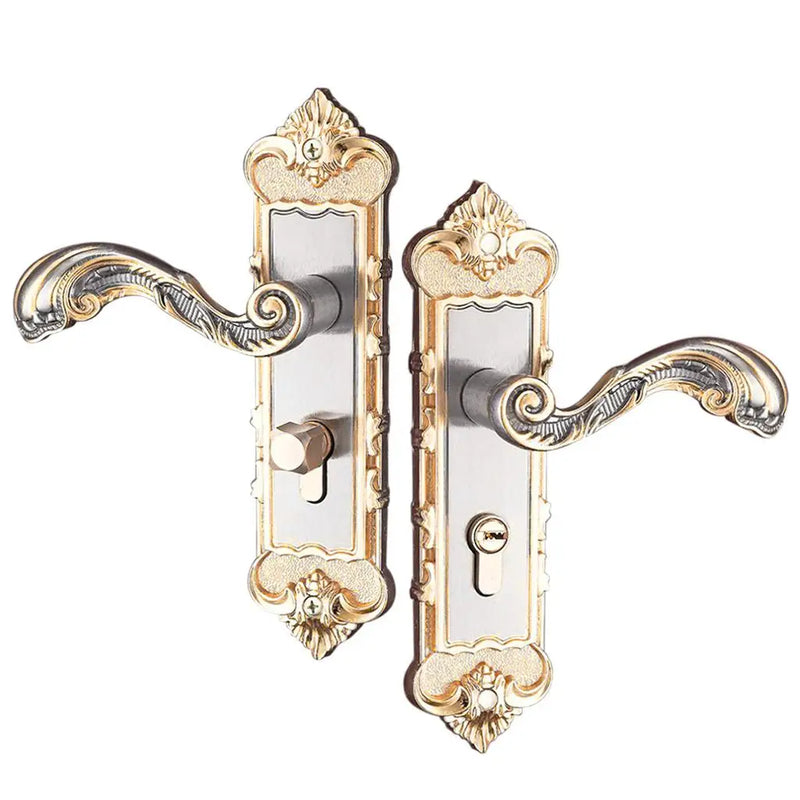 Poignée de Porte Intérieure sur Plaque Baroque à Clé, Doré et Argent, vue 5