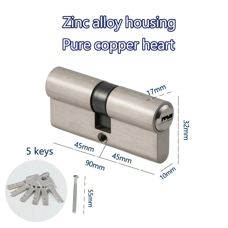 Cylindre de Porte Européen Double Entrée, Zamak Brossé, 60 à 90 mm, 5 Clés, vue 5