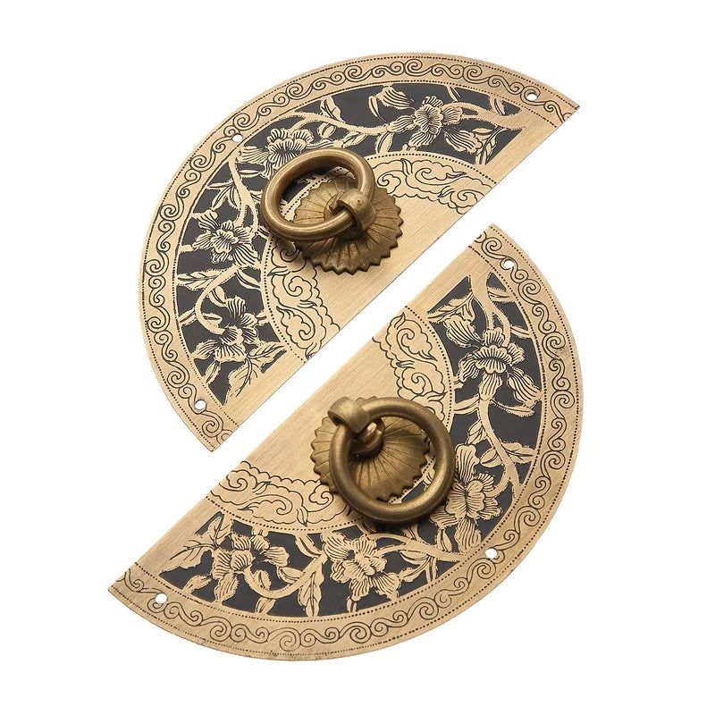 Poignée de Meuble Ronde en Laiton Ancien à Anneau, Paire de Demi-Plaques, vue 4