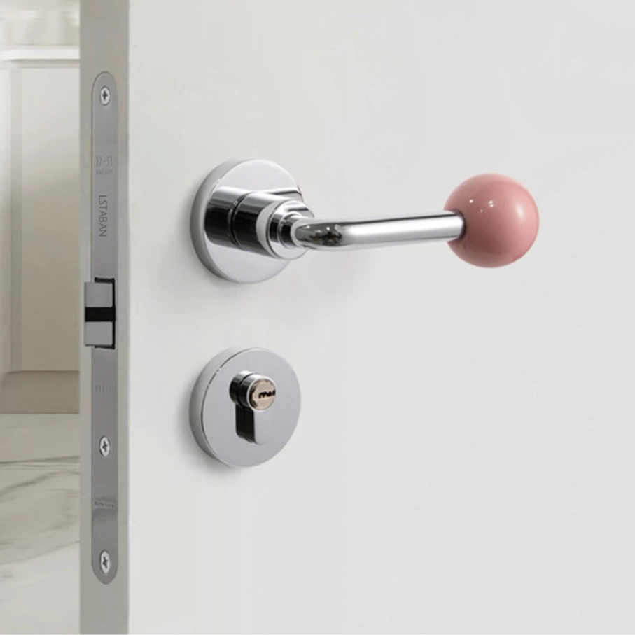 poignée de porte porcelaine rose – design moderne chromé pour chambre intérieure