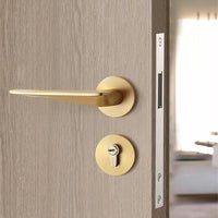 Poignée de Porte Dorée en Aluminium avec Clé, Serrure Intégrée, Porte 35-45 mm