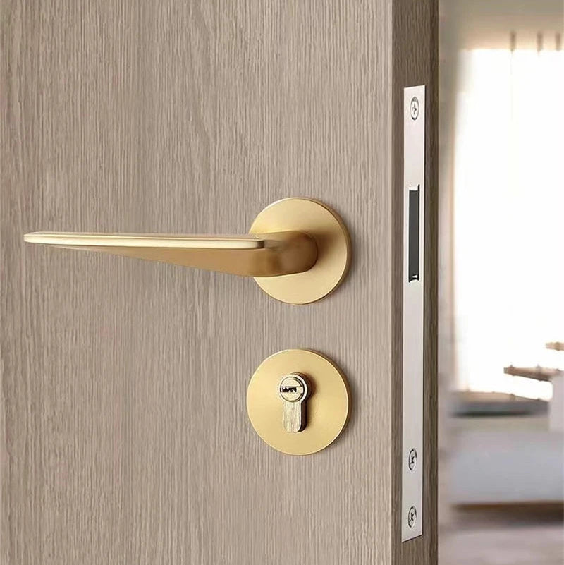 Poignée de Porte Dorée en Aluminium avec Clé, Serrure Intégrée, Porte 35-45 mm