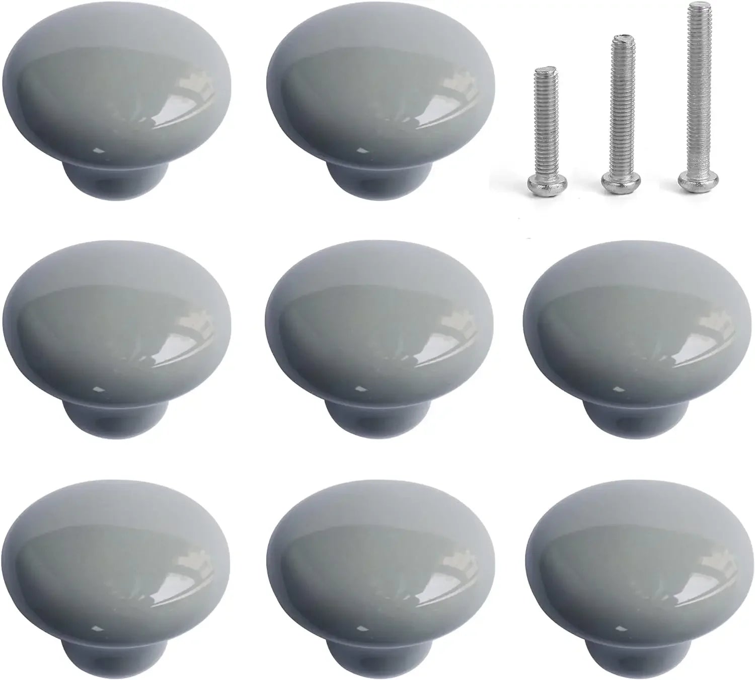 Bouton de Meuble Rond en Céramique Grise, Lot de 8 ou 12