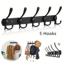 Patère murale à 5 triples crochets en inox noir, barre de 40 cm, vue 4