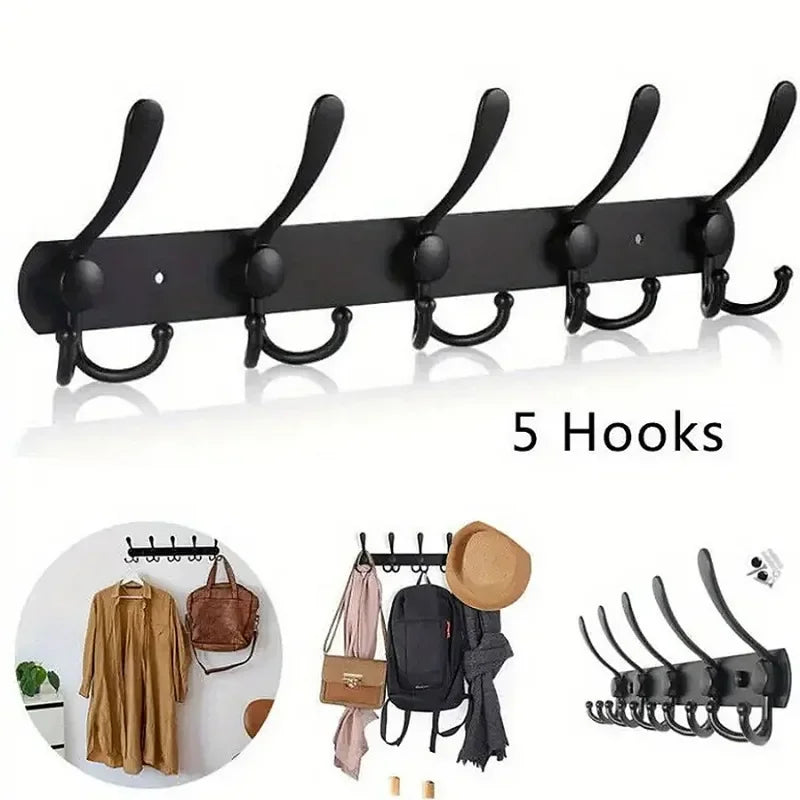 Patère murale à 5 triples crochets en inox noir, barre de 40 cm, vue 4