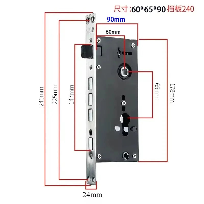 Serrure Encastrable en Fonte pour Porte de Sécurité, Entraxe 65 mm, Têtière 240 mm, vue 7