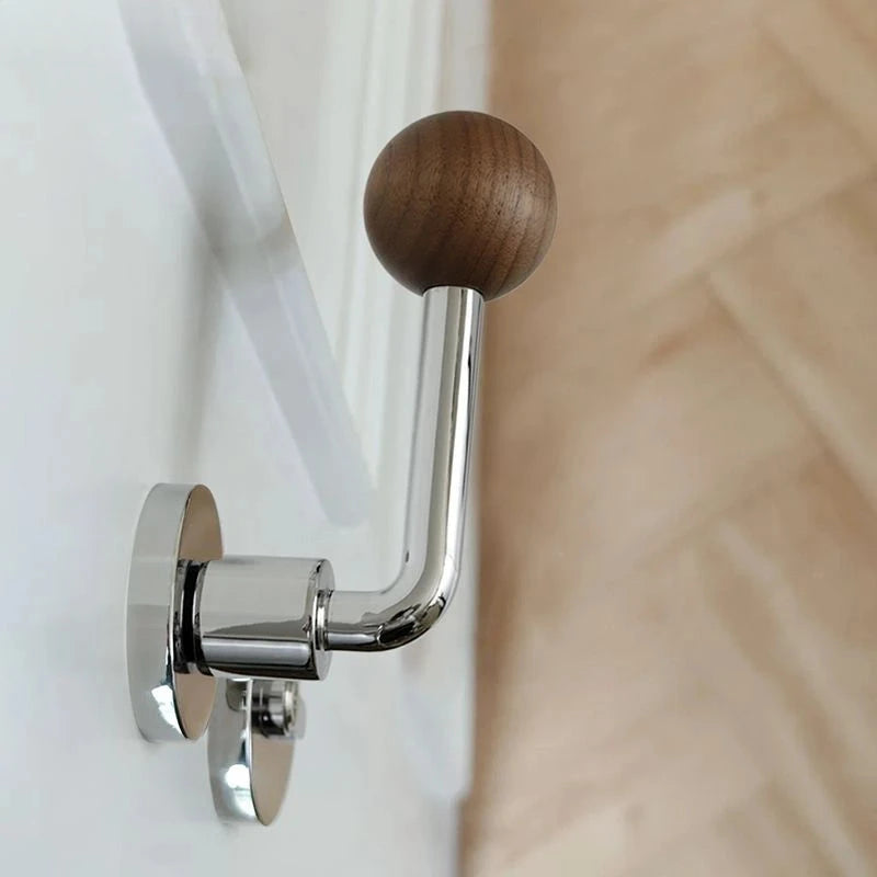 Poignée de Porte Noyer Massif, Béquille à Boule, avec ou sans Clé, vue 4